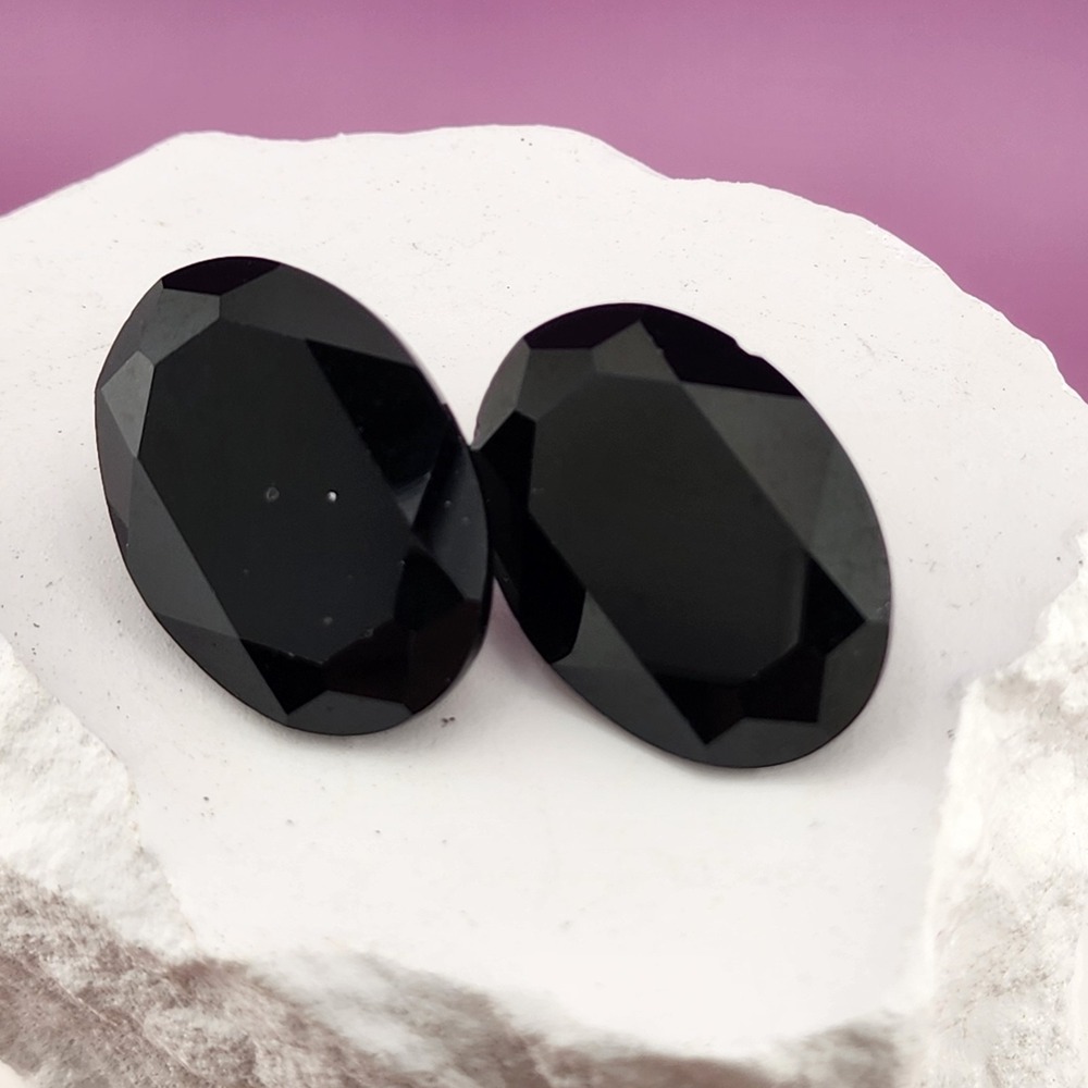 Black Faceted Oval Stud Earrings Large Statement Gothic Glam Cocktail Jewelry
